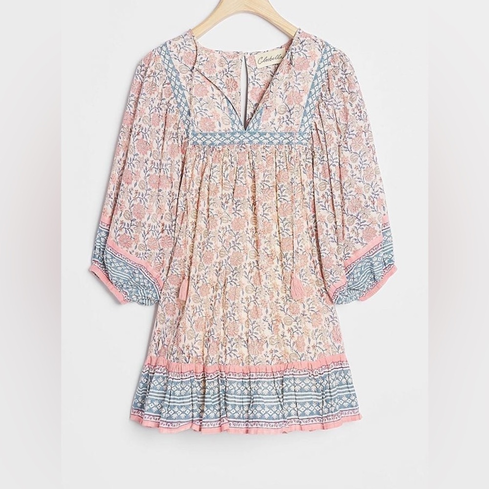 Cleobella Rodriga Pink Floral Mini Puff Sleeve Dress XS